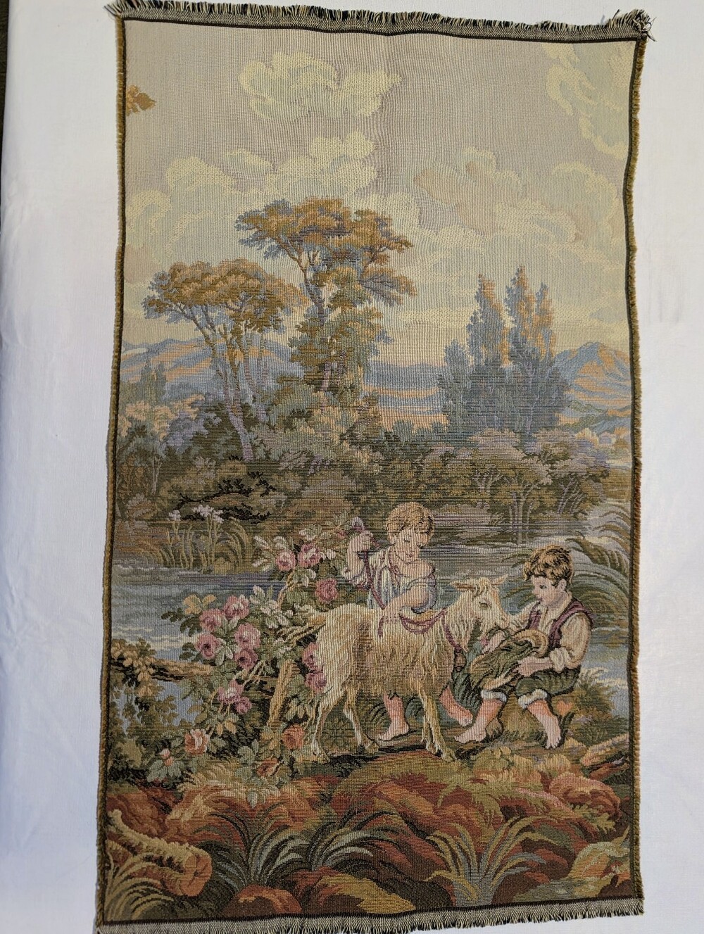 Vintage European Style Jacquard Woven Tapestry Wall Hanging  Pastoral Landscape